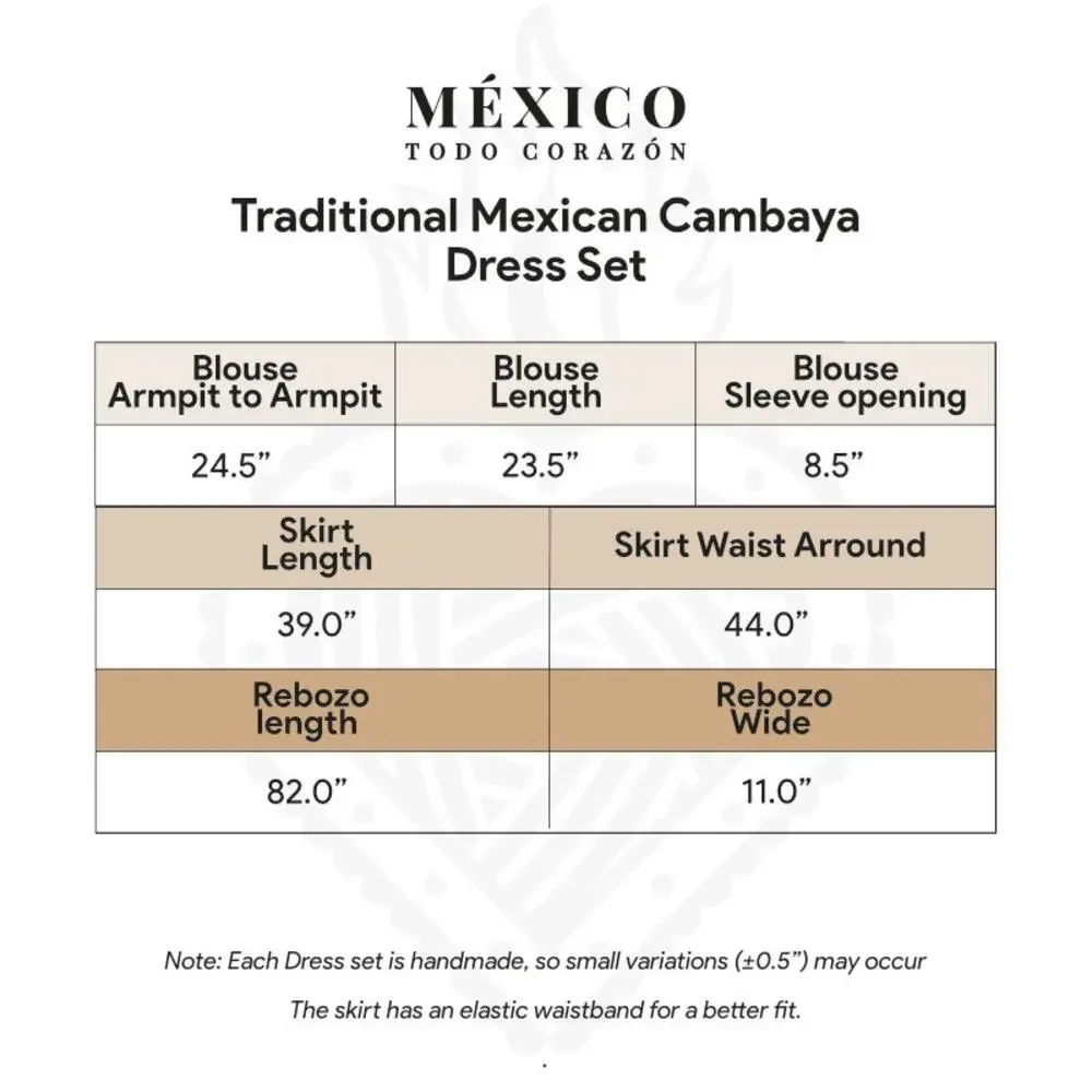 Traditional Mexican 3-Piece Cambaya Dress Set with Matching Rebozo Handmade